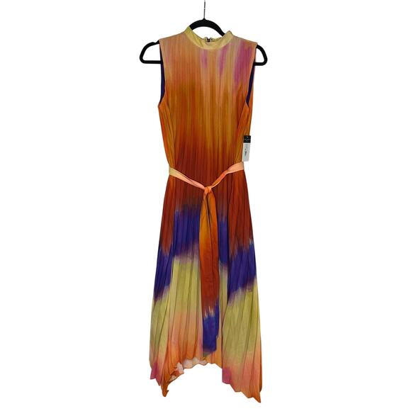 NWT Tahari ASL Ombre' Pleated Trapeze Midi Dress Sz 6 Handkerchief Hem MSRP $169 - Picture 3 of 14